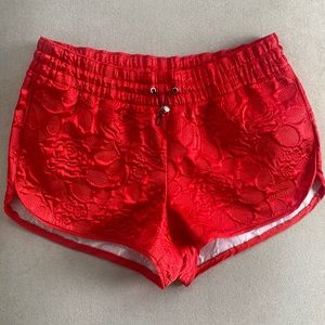 NWOT Adidas Orginals Satin Quilted Red Rose Trefoil Logo Shorts, Sz Small, Rare